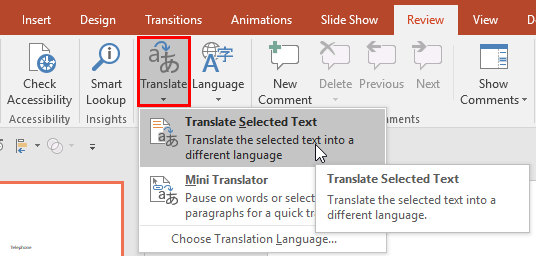 Access Translate to bring up the Research Task Pane Access Translate to bring up the Research Task Pane