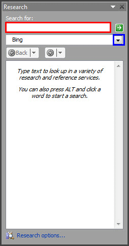 Research Task Pane with no results Research Task Pane with no results