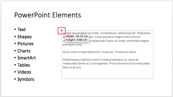 Text box being resized