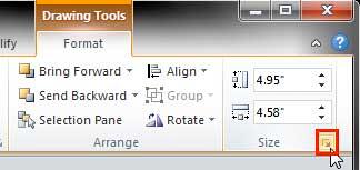 Dialog launcher within the Size group Dialog launcher within the Size group