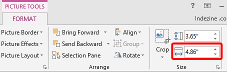 Width and the Height values of the selected picture