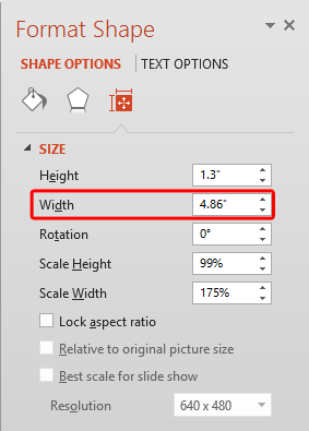 Width of the text box changed to match the picture's width