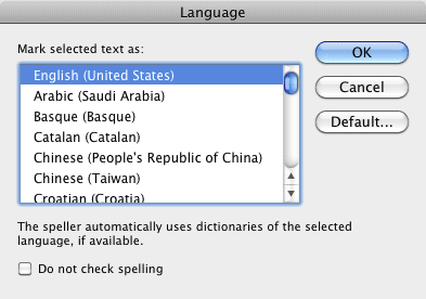 Language dialog box