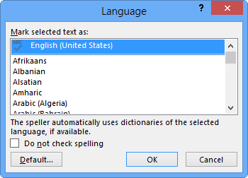 Language dialog box Language dialog box