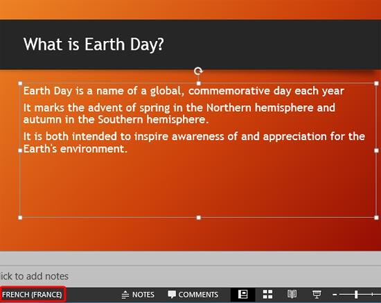 Language option changed on the Status Bar Language option changed on the Status Bar