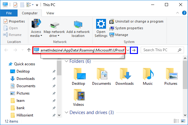Copied location pasted within the Address Bar Copied location pasted within the Address Bar