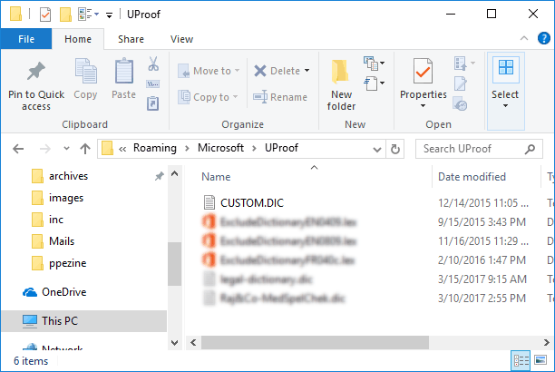 Custom dictionary location accessed Custom dictionary location accessed