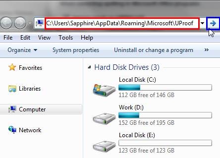 Copied location pasted within the Address Bar Copied location pasted within the Address Bar