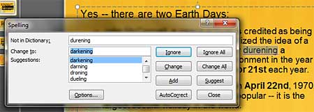 Spelling dialog box Spelling dialog box