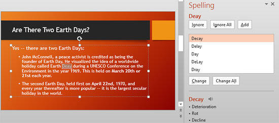 Spelling Task Pane Spelling Task Pane