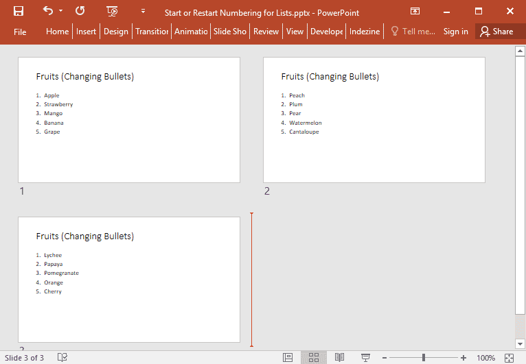 Slides with numbered list starting with 1 Slides with numbered list starting with 1