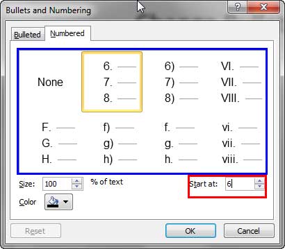Start at number changed to 6 Start at number changed to 6