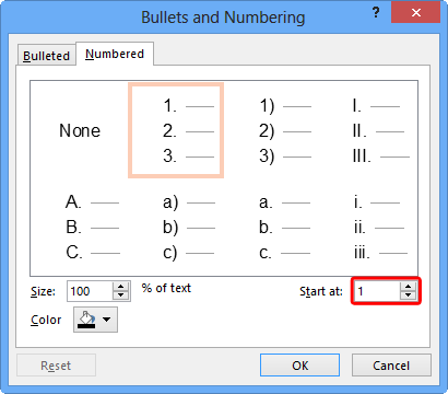 Bullets and Numbering dialog box Bullets and Numbering dialog box