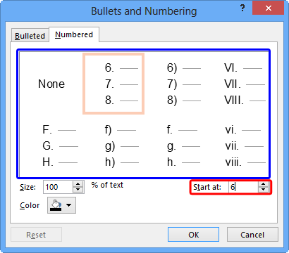 Start at number changed to 6 Start at number changed to 6