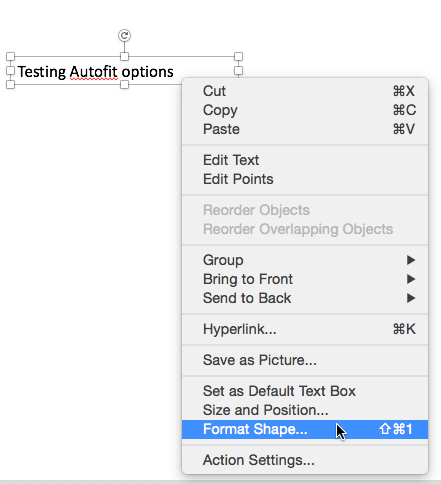 Format Shape option selected Format Shape option selected