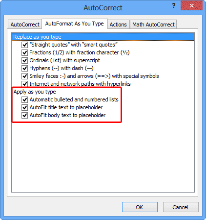 AutoFormat As You Type tab selected within AutoCorrect dialog box