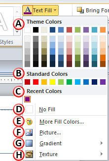 Text Fill drop-down gallery Text Fill drop-down gallery