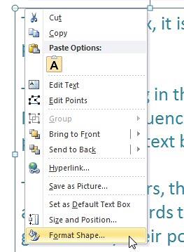 Format Shape option Format Shape option