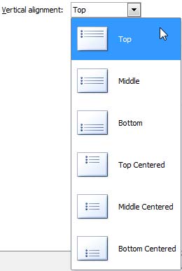 Vertical alignment drop-down list