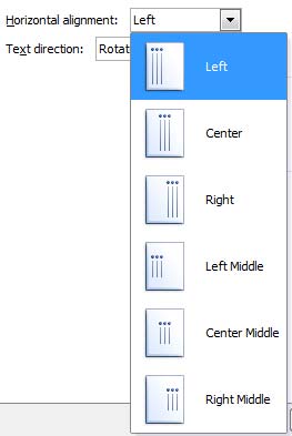 Horizontal alignment drop-down list