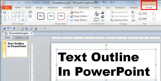 Drawing Tools Format tab of the Ribbon