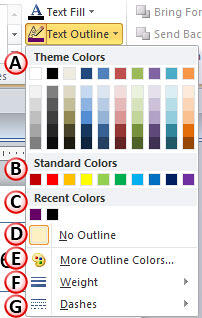 Text Outline drop-down gallery