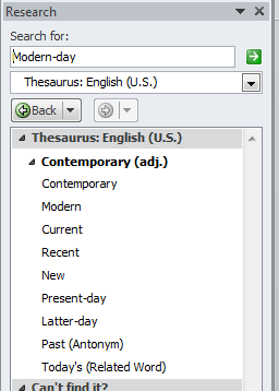 Results of selecting the Look Up option