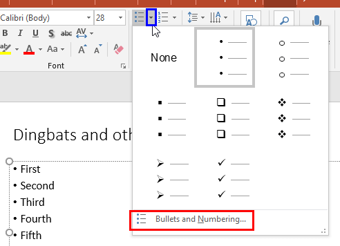 Bullets drop-down gallery Bullets drop-down gallery