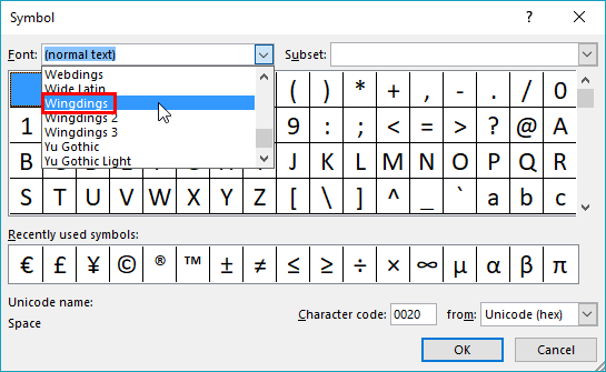 Font drop-down list Font drop-down list