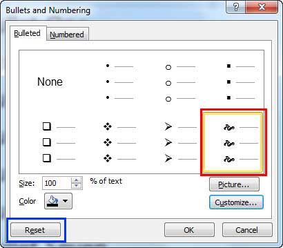 Selected symbols preview