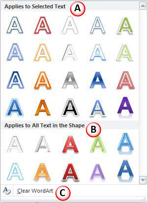 WordArt Styles drop-down gallery