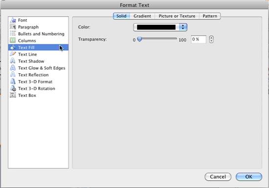 Format Text dialog box Format Text dialog box