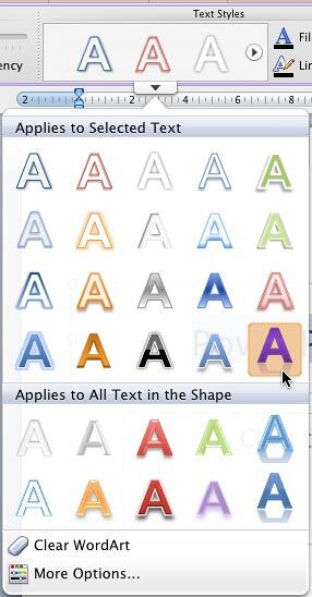 WordArt Style being selected WordArt Style being selected