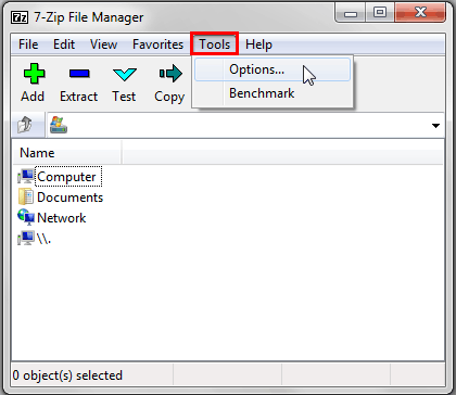 7-Zip File Manager window 7-Zip File Manager window