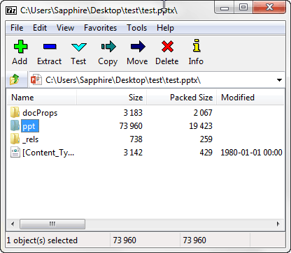 PPTX file opened within the 7-Zip File Manager PPTX file opened within the 7-Zip File Manager