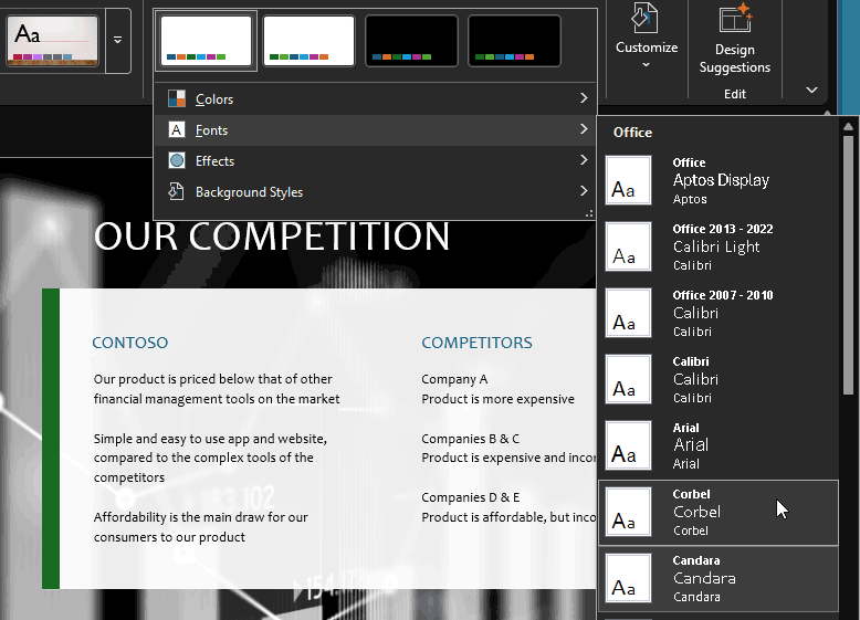 Choosing a Theme Font set