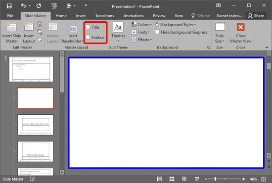 Title and Footers removed from new Slide Layout