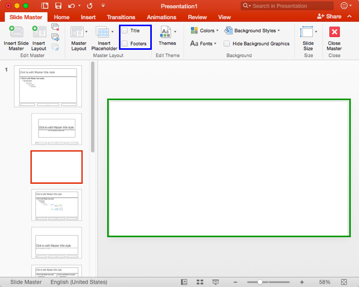 Title and Footers removed from new Slide Layout