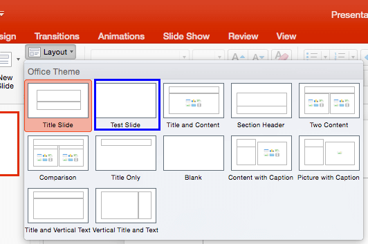 New Slide Layout within Layout drop-down menu