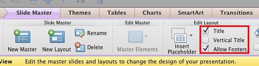 Title and Footers check-boxes