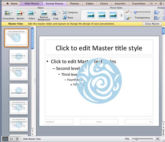 Logo inserted within the Slide Master also appears on Slide Layouts