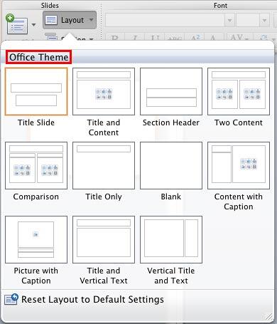 The Layout drop-down gallery The Layout drop-down gallery