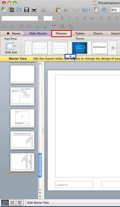 Themes tab of the Ribbon selected Themes tab of the Ribbon selected