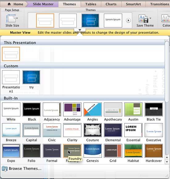 Themes drop-down gallery Themes drop-down gallery