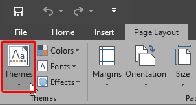 Themes button within Excel 2016