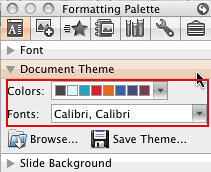 Document Theme pane: Colors and Fonts options