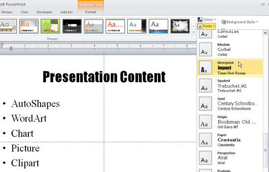 Choosing Theme Font sets