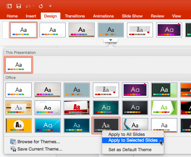 Context menu within Themes drop-down gallery