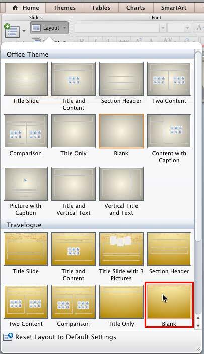 Change the Slide Layout within the Layout drop-down gallery