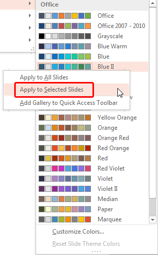 Apply to Selected Slides option